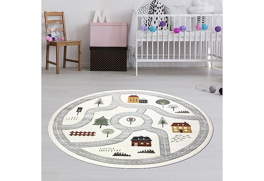 TeppichHome24 Kinderteppich Runder Spielteppich Weich & Pflegeleicht in cre günstig online kaufen