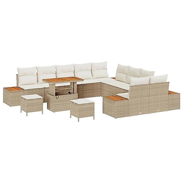 vidaXL Garten-Sofa-Set mit Kissen 13-Tlg Beige Poly Rattan 3362976 günstig online kaufen