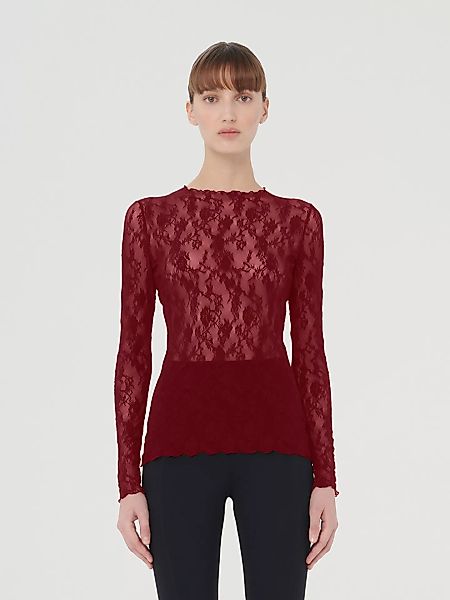 Wolford - Floral Lace Top Long Sleeves, Frau, soft cherry, Größe: XS günstig online kaufen
