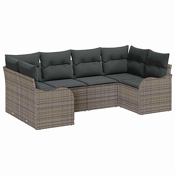 vidaXL Garten-Sofa-Set mit Kissen 6-Tlg Grau Poly Rattan 3345839 günstig online kaufen