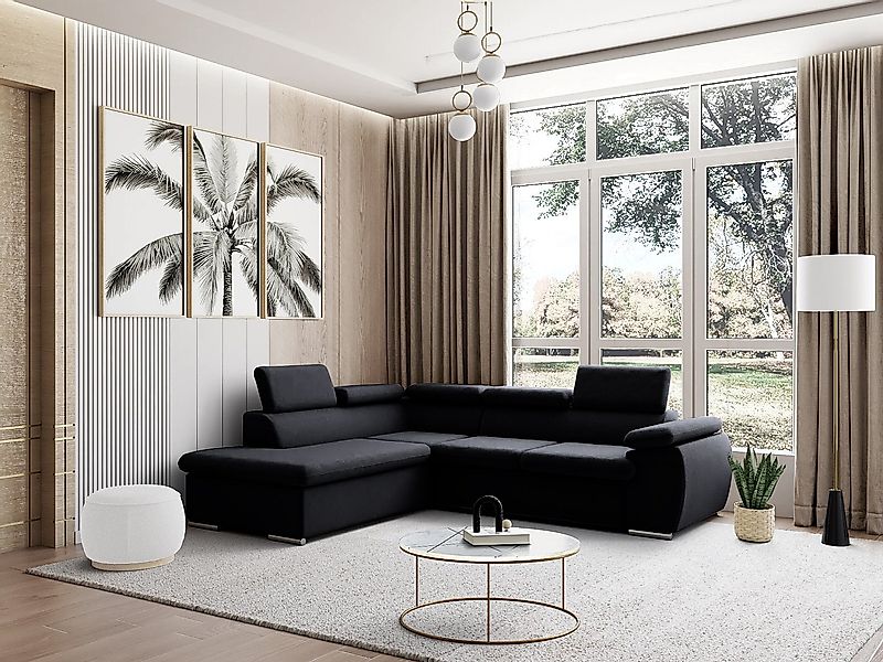 Ecksofa mit Schlaffunktion & Bettkasten - Ecke Links - Stoff - Schwarz - FA günstig online kaufen