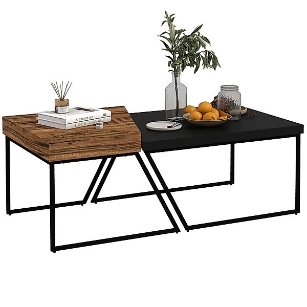 HOMCOM Couchtisch Wohnzimmertisch mit Stahlrahmen, Geometrischem günstig online kaufen