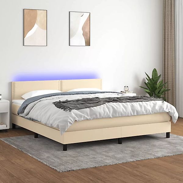 vidaXL Boxspringbett Boxspringbett mit Matratze LED Creme 180x200 cm Stoff günstig online kaufen