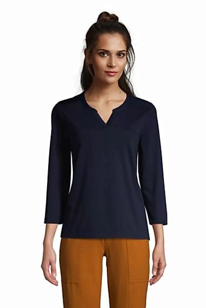 Supima-Shirt mit Tunika-Ausschnitt, Damen, Größe: L Normal, Blau, Baumwolle günstig online kaufen