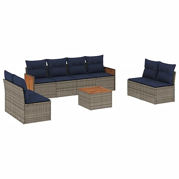 vidaXL 9-Tlg Gartensofa-Set mit Kissen Grau Polyrattan 3227580 günstig online kaufen
