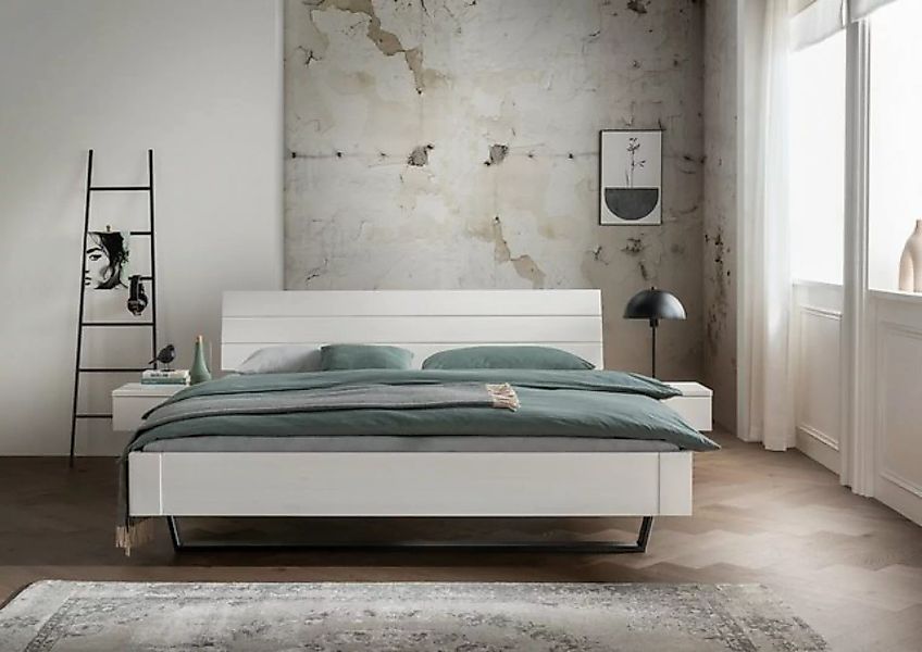 Natur24 Bett Kiel Bett 205 x 220 x 87 cm Kiefernholz Metall Grau Weiß günstig online kaufen