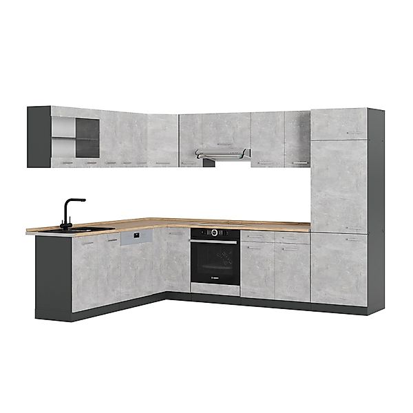 Vicco R-Line Eckküche Beton/Anthrazit 227 x 287 cm AP Eiche günstig online kaufen