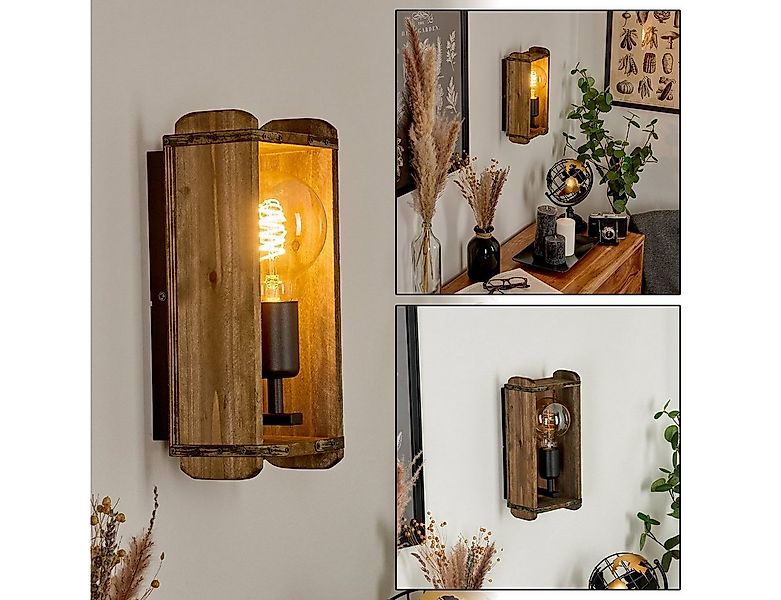hofstein Wandleuchte »Atid« Vintage Wandlampe aus Metall/Holz in Schwarz/Na günstig online kaufen