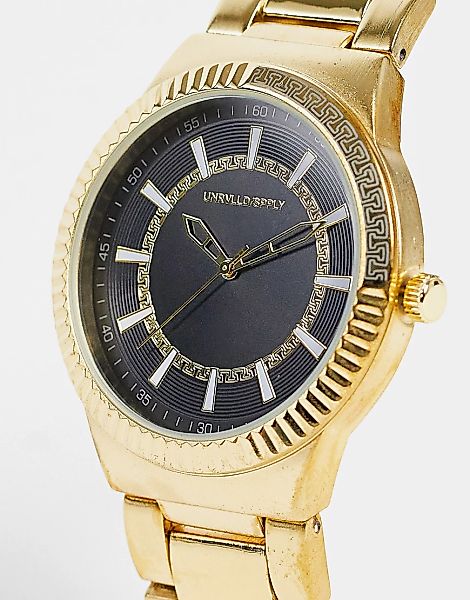 ASOS DESIGN – Goldfarbene Armbanduhr mit strukturiertem Detail günstig online kaufen