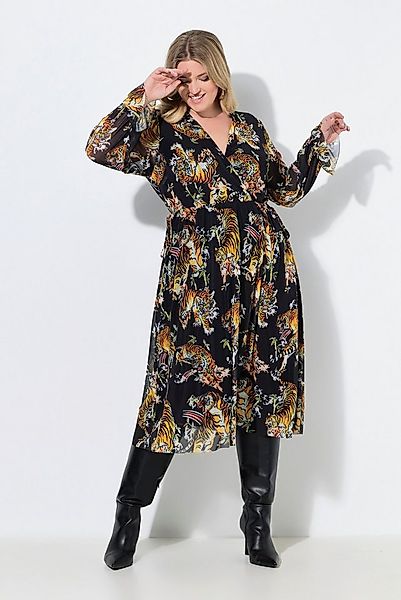 MIAMODA Jerseykleid Mesh-Midikleid A-Linie Tigerdruck Wickeleffekt günstig online kaufen
