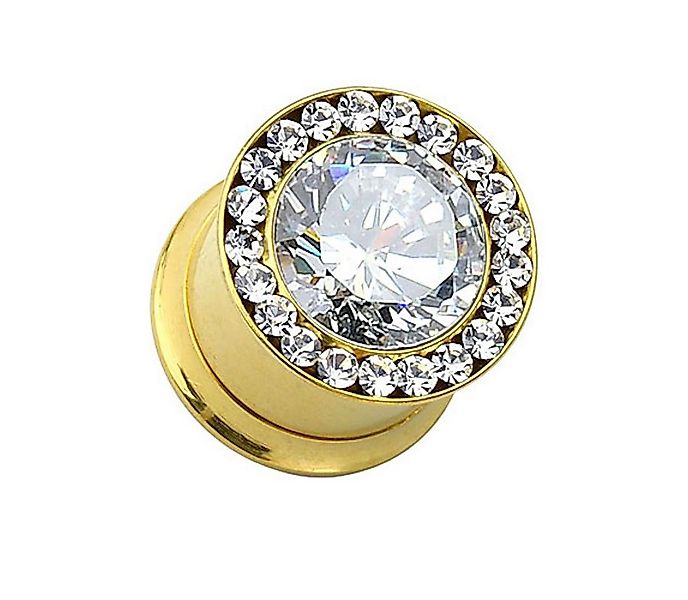 Taffstyle Plug Piercing Edelstahl Gold IP Multi Kristalle, Ohr Plug Flesh T günstig online kaufen