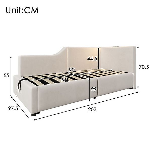 HAUSS SPOLE Schlafsofa 90x190cm mit hydraulischem Stauraum, Leselicht, Lade günstig online kaufen