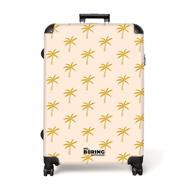 NoBoringSuitcases.com© Hartschalen-Trolley Beige mit gelben Palmen günstig online kaufen