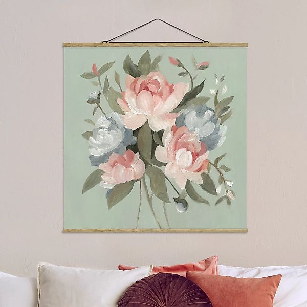 Stoffbild Blumen mit Posterleisten - Quadrat Bouquet in Pastell I günstig online kaufen