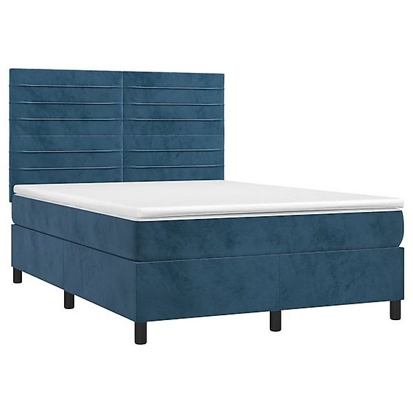 vidaXL Bett Boxspringbett mit Matratze & LED Dunkelblau 140x190 cm Samt günstig online kaufen