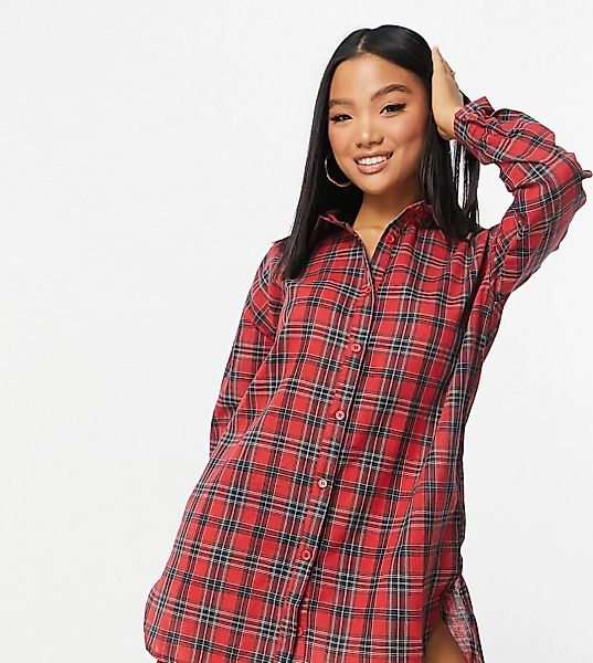 Missguided Petite – Rot kariertes Hemdkleid günstig online kaufen