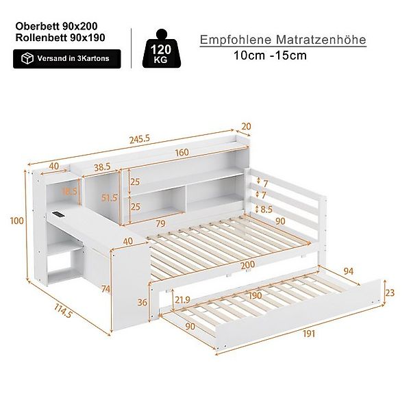 Odikalo Ausziehbett Daybett Schlafsofa Schreibtisch Regal Ablagefach USB We günstig online kaufen