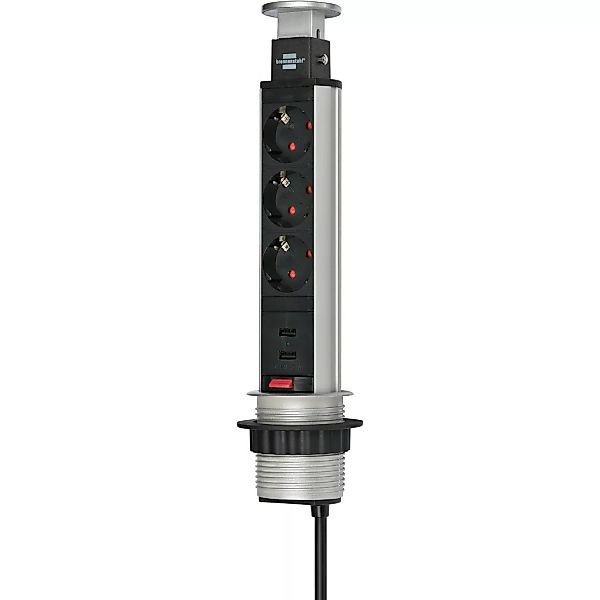 Brennenstuhl Steckdosenleiste Tower Power 3-fach versenkbar USB Alu/Schwarz günstig online kaufen