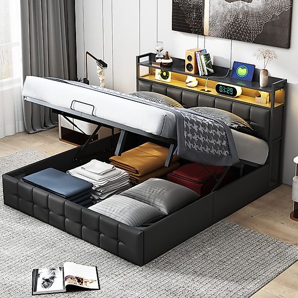 FUROKOY Polsterbett Doppelbett Stauraumbett Hydraulisch anhebbarer günstig online kaufen