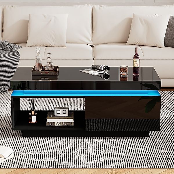 OKWISH Couchtisch mit LED-Beleuchtung (Wohnzimmertisch, Beistelltisch, günstig online kaufen