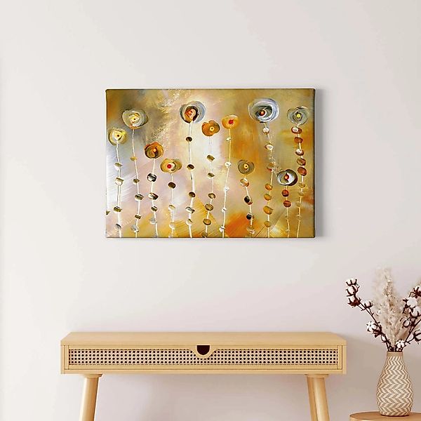 Bricoflor Goldenes Bild Mit Blumen Abstrakt Kunst Leinwand Bild In Gemälde günstig online kaufen