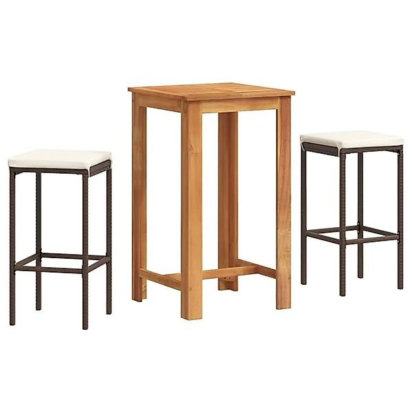 vidaXL 3-tlg Gartenbar-Set Braun Massivholz Akazie und Poly Rattan günstig online kaufen