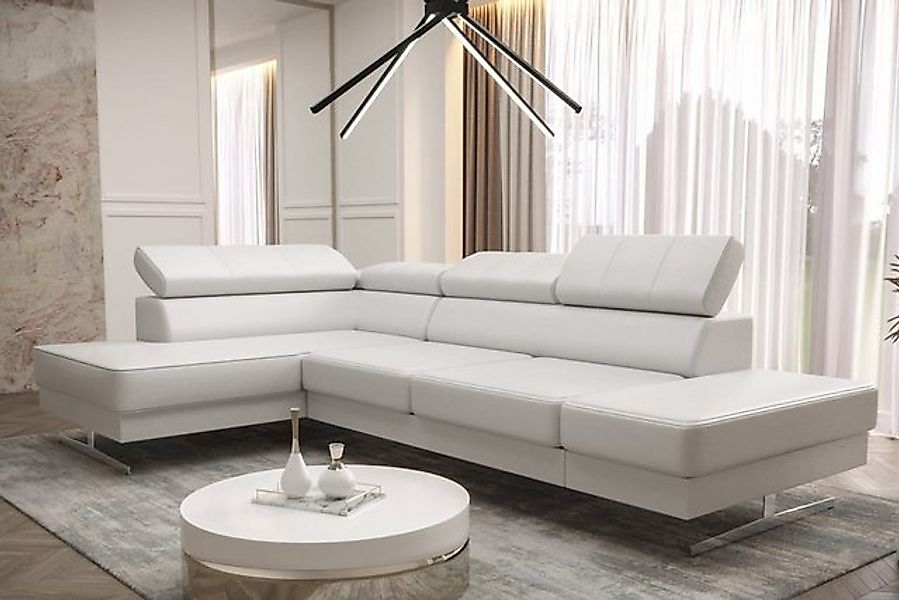 Friderik-EU Ecksofa EMPORIO MINI Echtleder-Sofa mit Kopfstützen & silbernen günstig online kaufen