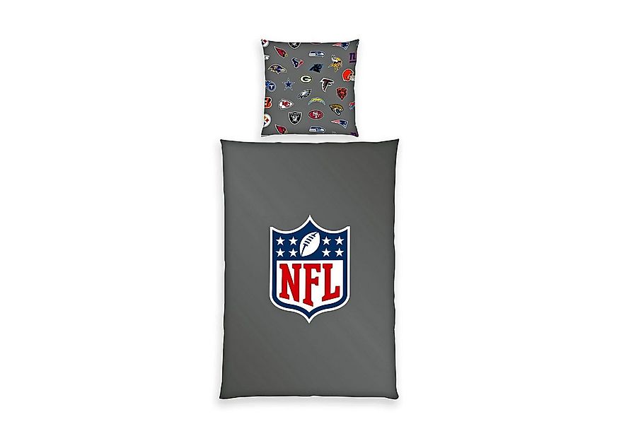 Herding Wendebettwäsche 135x200cm, NFL American Football Logo Sticker Grau, günstig online kaufen