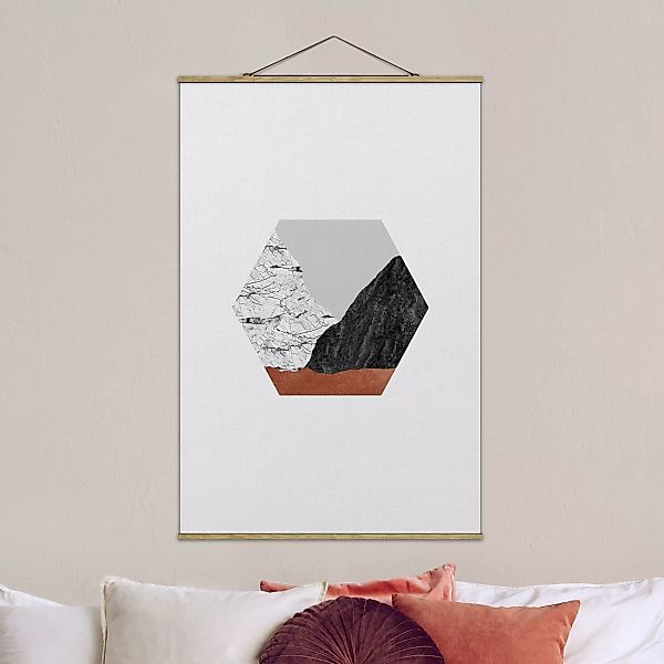 Stoffbild mit Posterleisten Kupferberge Geometrie im Hexagon günstig online kaufen