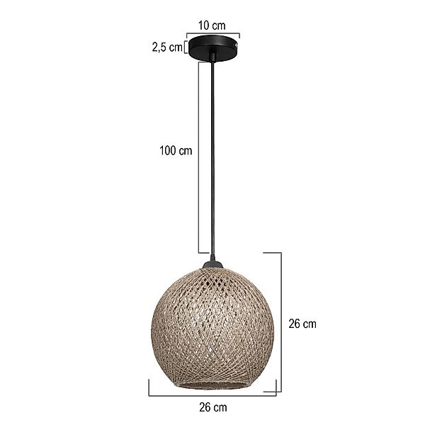 Hängeleuchte Yumak, braun, Ø 26 cm, Seil, 1-flammig günstig online kaufen