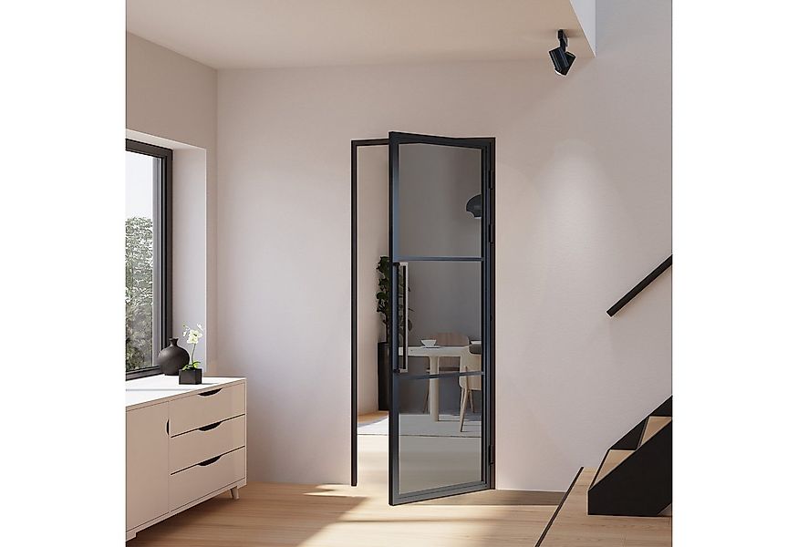 inova wohnen Zimmertür Glastür mit Stahlrahmen Grauglas (Komplett Set, inkl günstig online kaufen