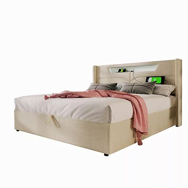 MODFU Polsterbett LED Doppelbett mit USB Typ C Ladefunktion, 140 x 200 cm,I günstig online kaufen