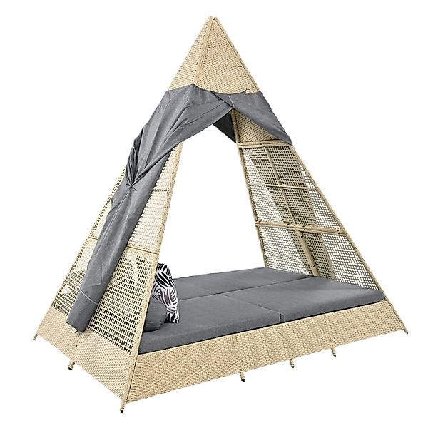 TavilaEcon Gartenliege mit Rattanzelt und Stahlrahmen günstig online kaufen