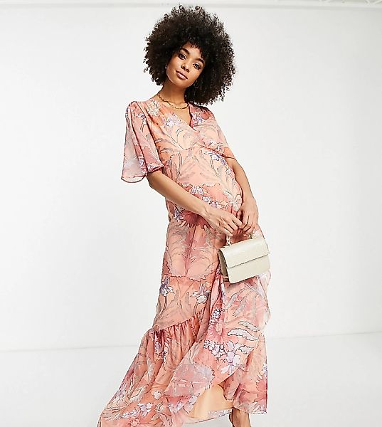 Hope & Ivy Maternity – Maxi-Freizeitkleid im Wickeldesign mit Blumenmuster günstig online kaufen