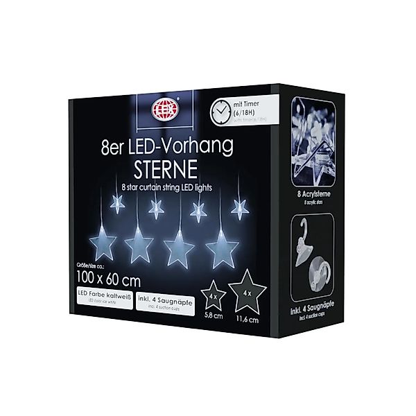Lex 8er LED Vorhang Lichterkette Lichternetz Deko Batterie Sterne Kaltweiß günstig online kaufen