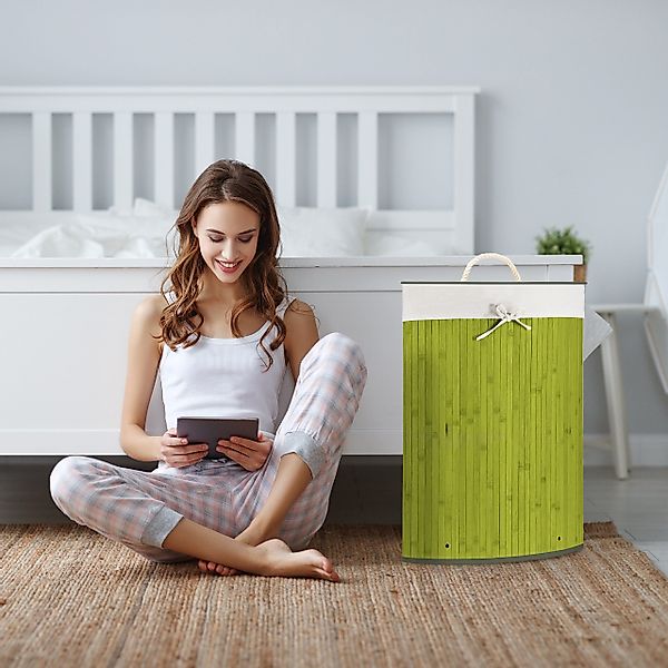 relaxdays Wäschekorb Eckwäschekorb Bambus, Grün günstig online kaufen