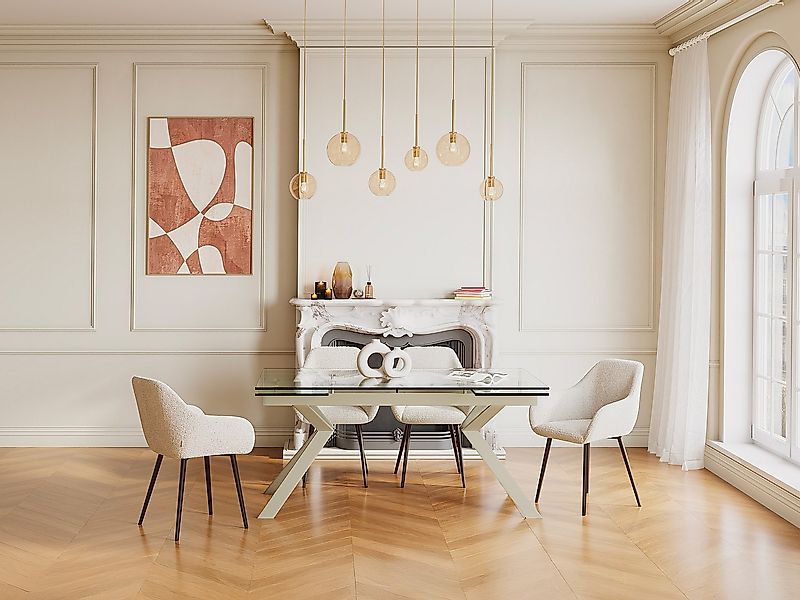 Esstisch ausziehbar - 6 bis 8 Personen - Sicherheitsglas & Metall - Beige & günstig online kaufen