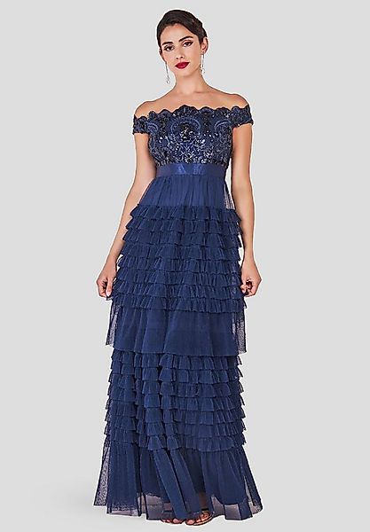 Goddiva Maxikleid Scallop Bardot Ruffle Mesh Maxi langes Kleid günstig online kaufen