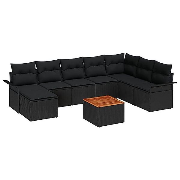 vidaXL Loungesofa 9-teilige Garten Sofa Set mit Kissen Schwarz Poly Rattan, günstig online kaufen