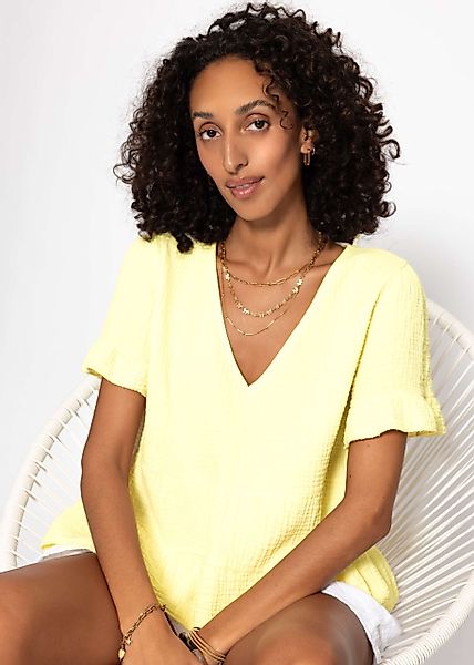 SASSYCLASSY Kurzarmbluse Luftiges Musselin Shirt Damen günstig online kaufen