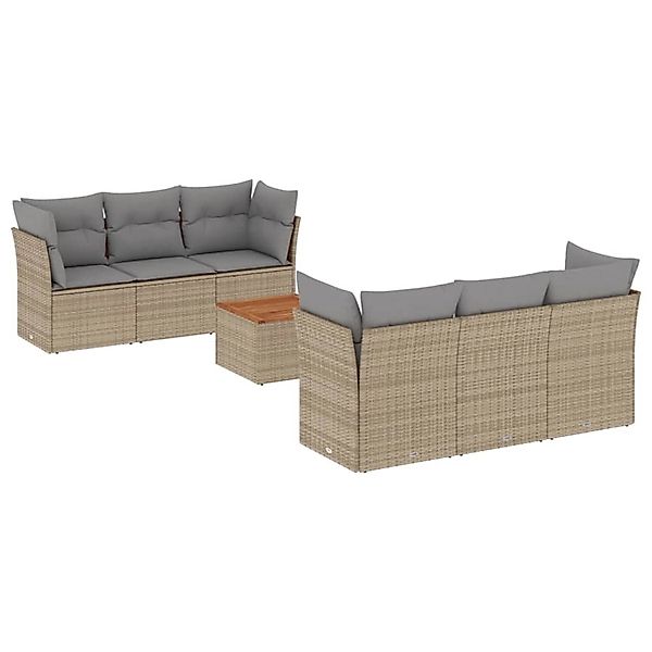 vidaXL 7-Tlg Garten-Sofagarnitur mit Kissen Beige Poly Rattan 3223490 günstig online kaufen