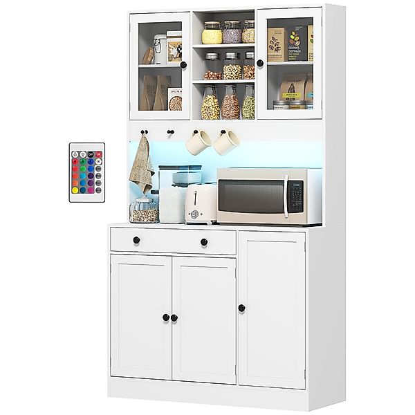 HOMCOM Küchenschrank mit LED und Mehrfachsteckdose, Küchenbuffet-Aufbewahru günstig online kaufen