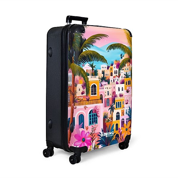 NoBoringSuitcases.com© Hartschalen-Trolley Bunte Stadt mit Palmen günstig online kaufen