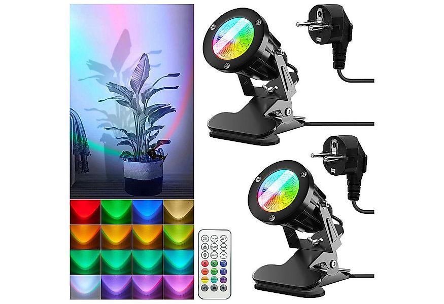 Jibenhome LED Wandstrahler 12W RGB LED-Spot mit Clip und Fernbedienung, 3 M günstig online kaufen