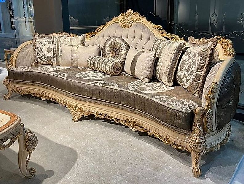 Casa Padrino Sofa Luxus Barock Sofa Grau / Braun / Naturfarben / Gold - Han günstig online kaufen