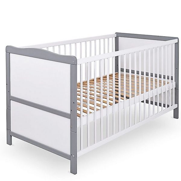 jonka Babybett Moritz - Weiß Grau, Kinderbett 70 x 140 cm - umbaubar zu Jun günstig online kaufen