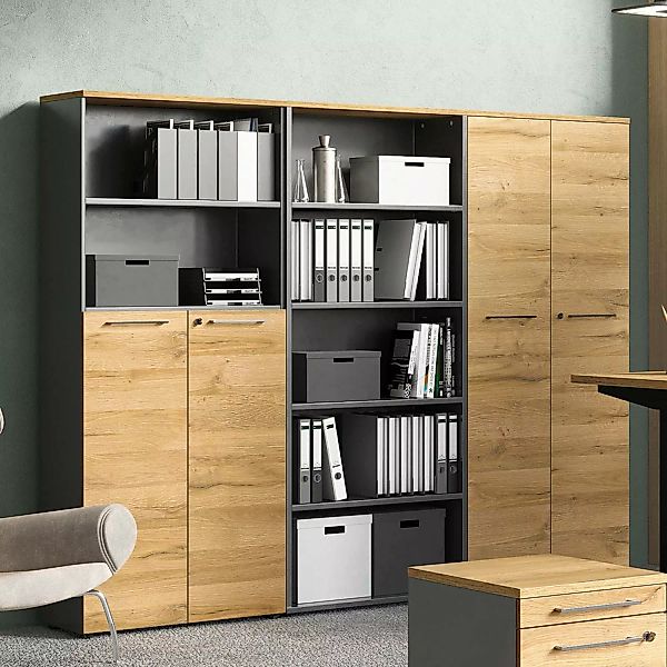 Aktenschrank Büromöbel Set AURAY-01 in Graphit mit Grandson-Eiche, BxHxT: c günstig online kaufen