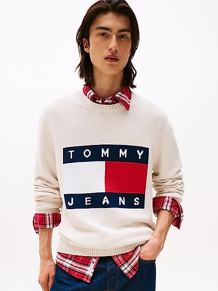 Tommy Jeans Strickpullover "TJM MELANGE FLAG SWEATER", Regular Fit, Rundhal günstig online kaufen