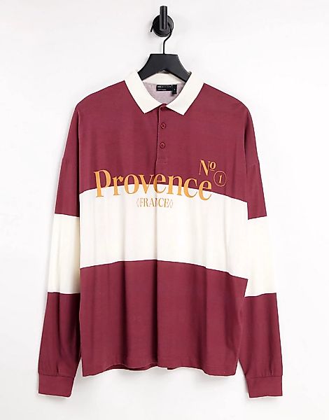 ASOS DESIGN – Langärmliges, gestreiftes Oversize-Poloshirt in Burgunderrot günstig online kaufen