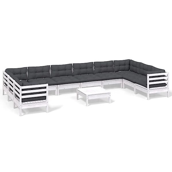 vidaXL 11-Tlg Garten-Lounge-Set mit Kissen Weiß Kiefernholz 3097338 günstig online kaufen